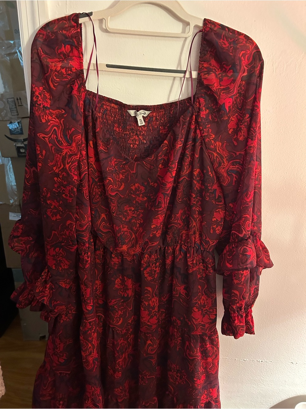 The Pioneer Woman Red and Black Floral Midi Dress